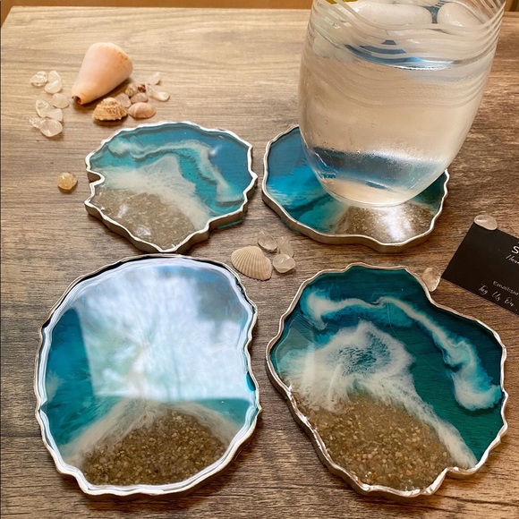 Resin Beach Coaster, Set of 4, handmade - Picture 3 of 10